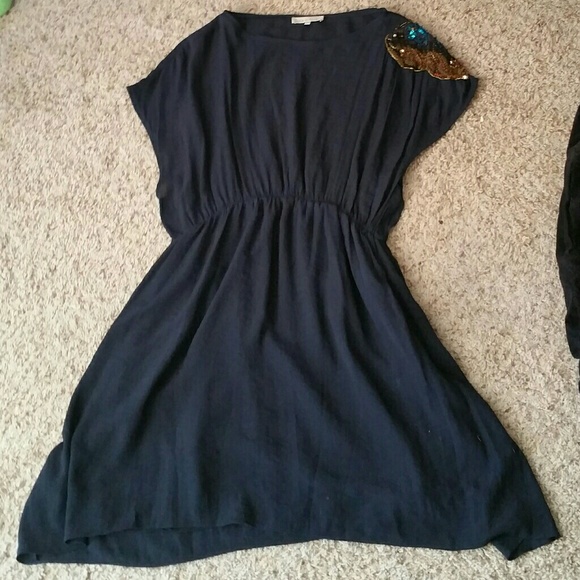 Sandro dress size medium butterfly shoulder sequin dark navy blue - Picture 3 of 7